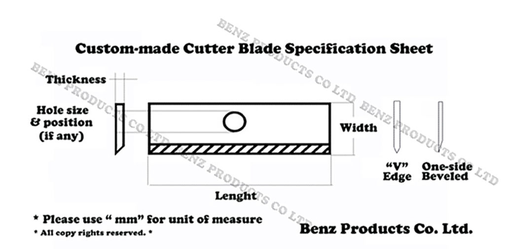 custom-made cutter blade specification sheet@